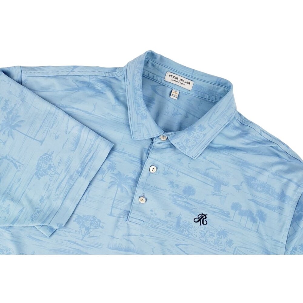Peter Millar Shirt Men XL Summer Comfort Polo Golf S/S All Over Print Blue NWOT